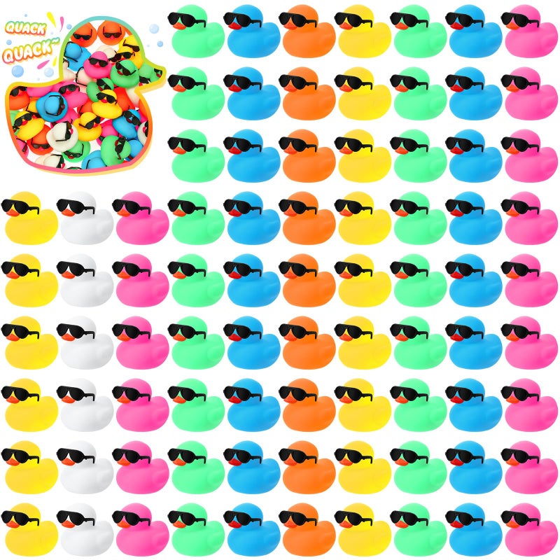 HI-BOOM Hiboom 300 Pack Mini Rubber Ducks Set Bath Toys in Bulk with Sunglasses Float Squeak Tiny Baby Shower Rubber Duck Bathtub Pool Toy for Kids Party Birthday Supplies Prize RewardsColorful - Image 3