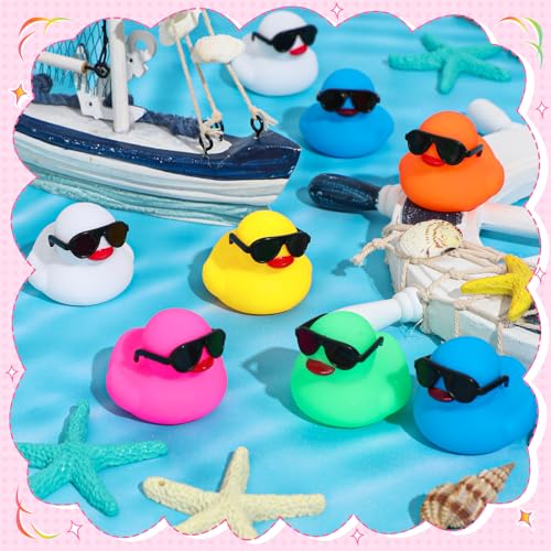 HI-BOOM Hiboom 300 Pack Mini Rubber Ducks Set Bath Toys in Bulk with Sunglasses Float Squeak Tiny Baby Shower Rubber Duck Bathtub Pool Toy for Kids Party Birthday Supplies Prize RewardsColorful - Image 5