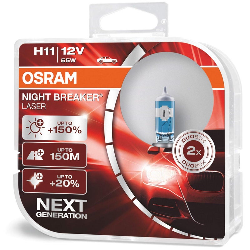 Osram OSRAM NIGHT BREAKER LASER H11, next generation, 150% more brightness, halogen headlamp, 64211NL-HCB, 12V, passenger car, duo box (2 lamps)  - Image 1