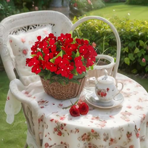 Fox & Fern Artificial Silk Impatiens Flower Bouquet | UV Resistant Plant for Home, Office, Wedding Decor GAAFIM-38R (Pack of 1) (Red) - Image 4