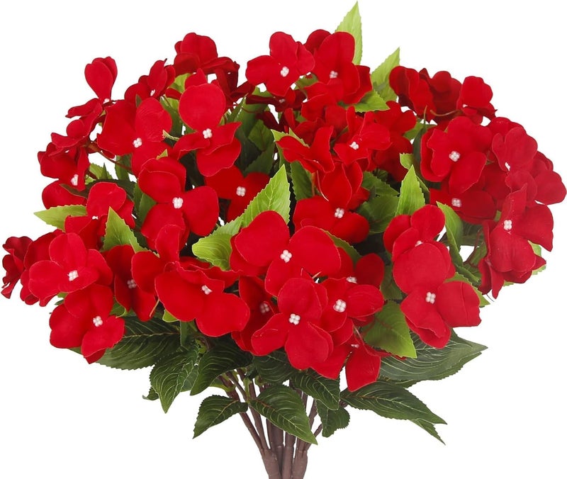 Fox & Fern Artificial Silk Impatiens Flower Bouquet | UV Resistant Plant for Home, Office, Wedding Decor GAAFIM-38R (Pack of 1) (Red) - Image 1