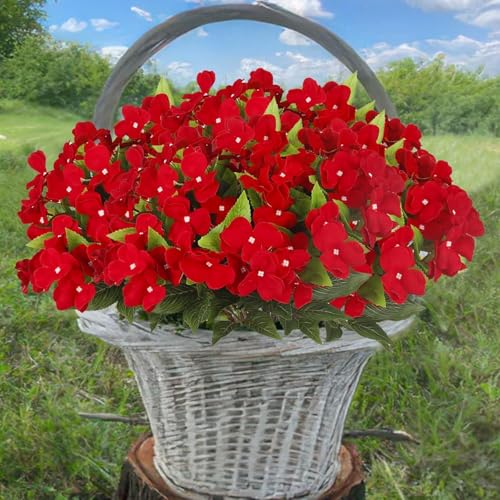Fox & Fern Artificial Silk Impatiens Flower Bouquet | UV Resistant Plant for Home, Office, Wedding Decor GAAFIM-38R (Pack of 1) (Red) - Image 5