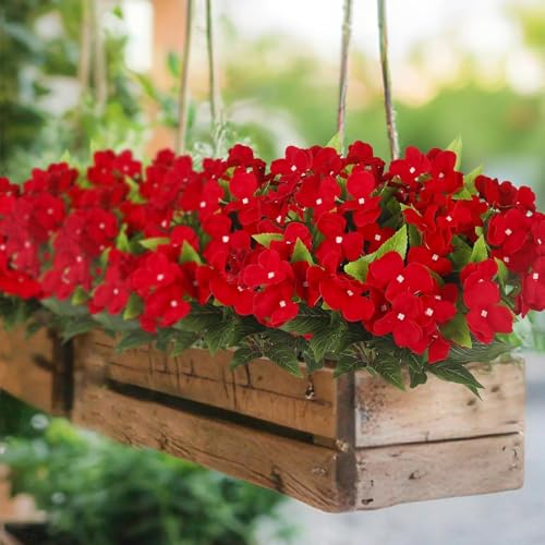 Fox & Fern Artificial Silk Impatiens Flower Bouquet | UV Resistant Plant for Home, Office, Wedding Decor GAAFIM-38R (Pack of 1) (Red) - Image 3