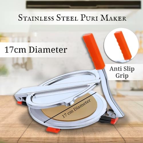 BLLUEX Stainless Steel Puri Maker New Press Machine for Home and Kitchen for Making Papad khakhra poori roti and Many More Manual Hand Press with Handle (Pack of 1) (Extra Large) - Image 3