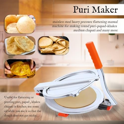 BLLUEX Stainless Steel Puri Maker New Press Machine for Home and Kitchen for Making Papad khakhra poori roti and Many More Manual Hand Press with Handle (Pack of 1) (Extra Large) - Image 4