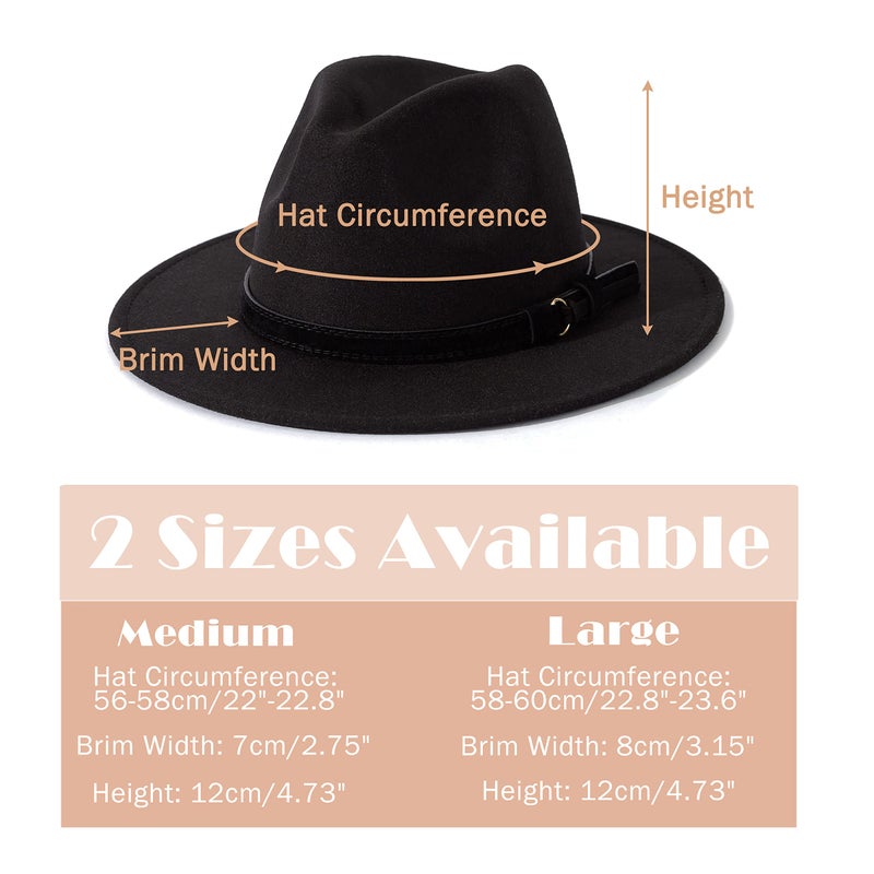 Lisianthus Men & Women Vintage Wide Brim Fedora Hat with Belt Buckle (B-Black, M; Hat Circumference: 56-58cm (for Women)) - Image 4