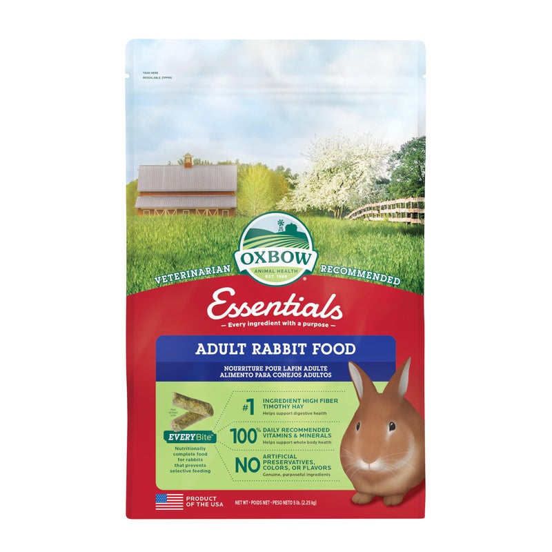 Oxbow Essentials Rabbit Food Adult Rabbit Made with Oxbow Timothy Hay Pet Pellets with Vitamins Minerals Small Animal Pet Products Bunny Supplies Made in USA Bunny Food 5 lb
