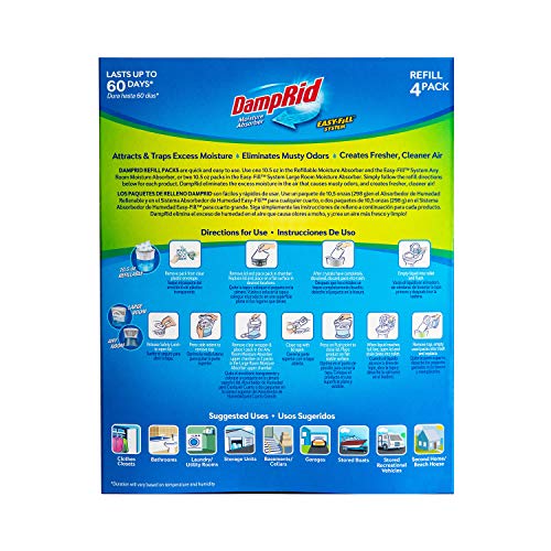 DampRid 10.5 oz Fragrance Free Absorber Easy Fill Refill Packs-4 Count – Attracts & Traps Moisture for Fresher, Cleaner Air, Blue/White - Image 3