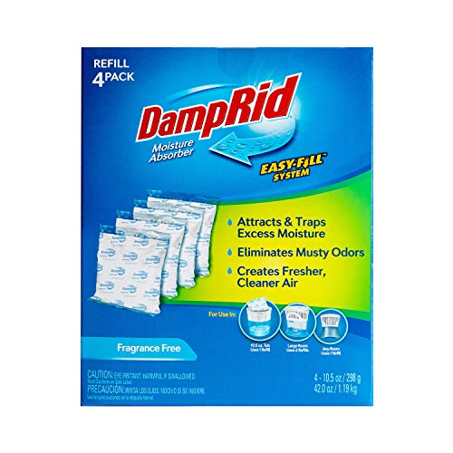 DampRid 10.5 oz Fragrance Free Absorber Easy Fill Refill Packs-4 Count – Attracts & Traps Moisture for Fresher, Cleaner Air, Blue/White - Image 2
