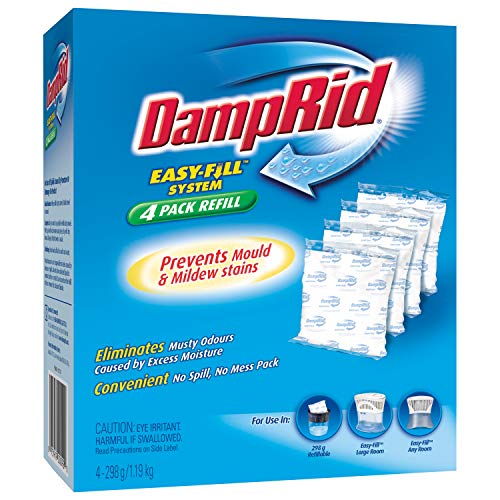 DampRid 10.5 oz Fragrance Free Absorber Easy Fill Refill Packs-4 Count – Attracts & Traps Moisture for Fresher, Cleaner Air, Blue/White - Image 1