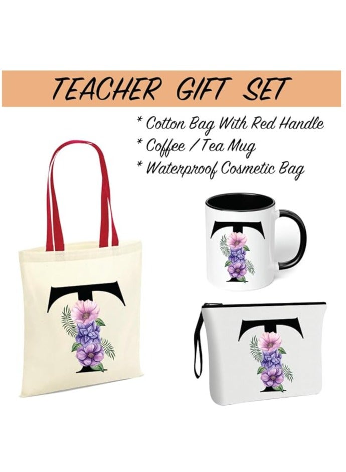PRINTSHOP4ME Initial Letters Canvas Cotton Tote Bag With Red Handle and Cosmetic pouch for girls - Mug gifts - Pack of 3 Combo set -Giftset for wedding - Gifts for girls - Gift for friends - Image 2