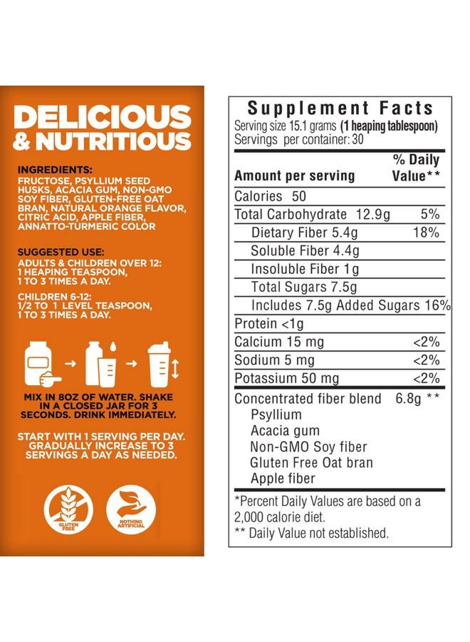 Yerba Prima Daily Fiber Formula 16 oz (Pack of 2) - Premium Dietary Fiber Supplement, Non-GMO, Gluten Free, Made in The USA, Orange Flavor - Image 3