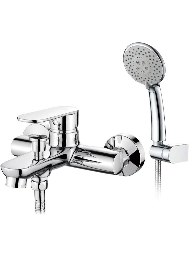 Wall Mounted Bath/Shower Mixer Tap Set – 5-Function Hand Shower, 1.5m Stainless Steel Hose, ABS Holder – Chrome Finish, Single Lever Mixer for Bathroom/Bathtub - Image 1