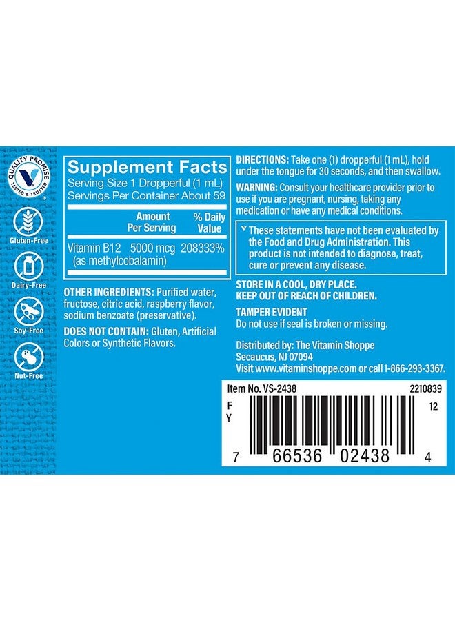 The Vitamin Shoppe Liquid B12 Methylcobalamin - Energy Production - 5,000 MCG - Raspberry (2 fl. oz.) - Image 3