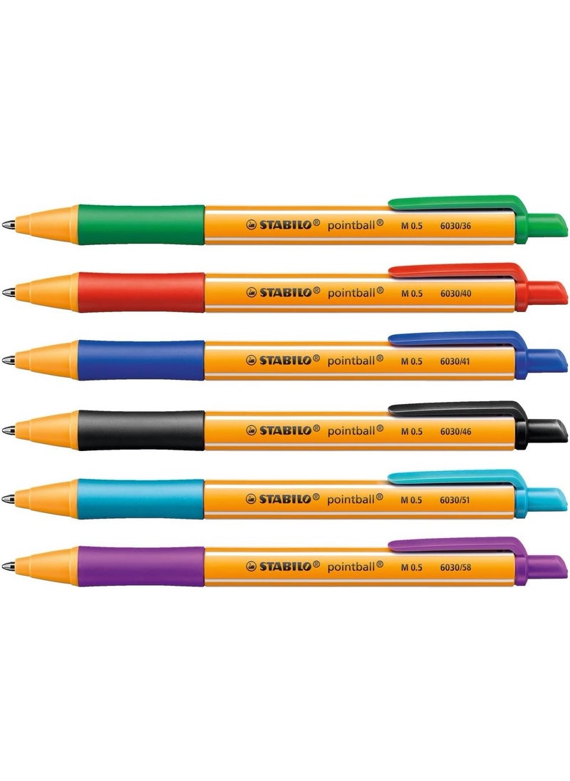 STABILO STABILO Ballpoint Pen pointball  Pack of 6  Red Blue Black Green Turquoise Lilac Retractable Medium Point  - Image 2
