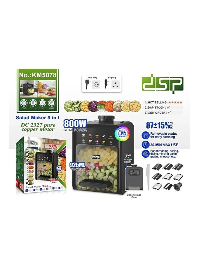 DSP صانع السلطة الاحترافي DSP KM5078 9 في 1، قوة 800 واط، وعاء سعة 925 مل، شفرات متعددة لتقطيع سهل - Image 4