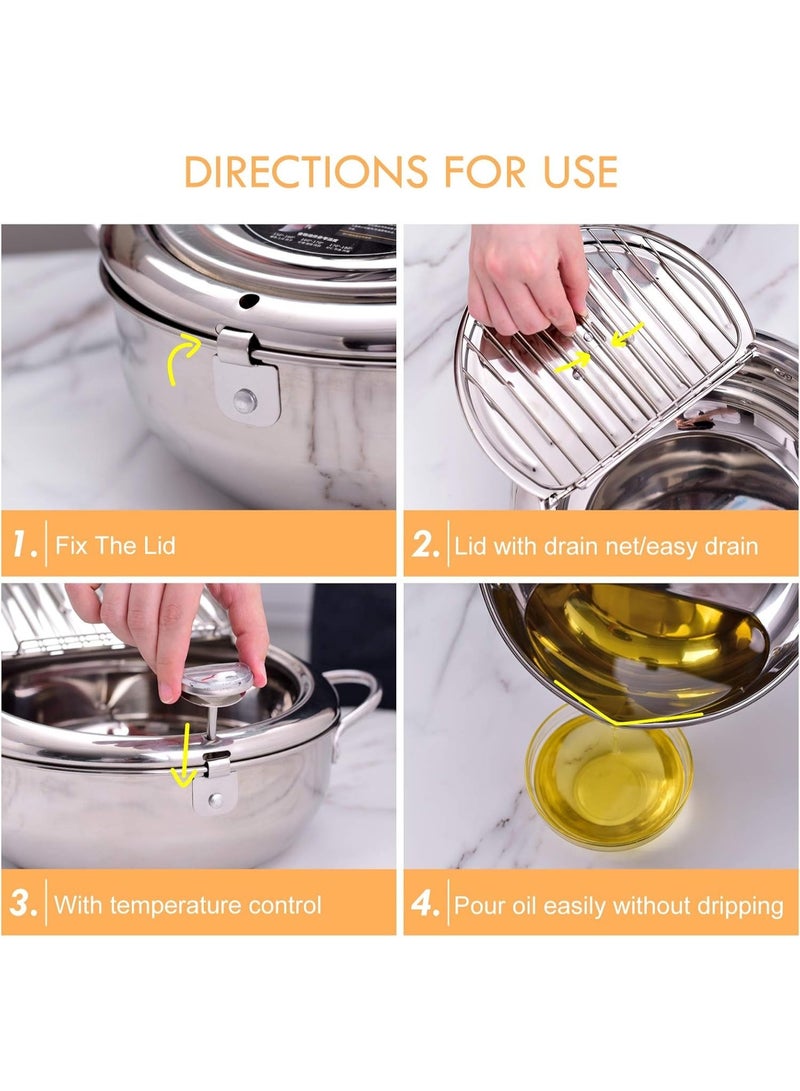 304 Stainless Steel Deep Fryer, Japanese Deep Fryer with Lid and Oil Drain Rack for French Fries, Chicken Wings, Shrimp, 2.2 L - Image 5