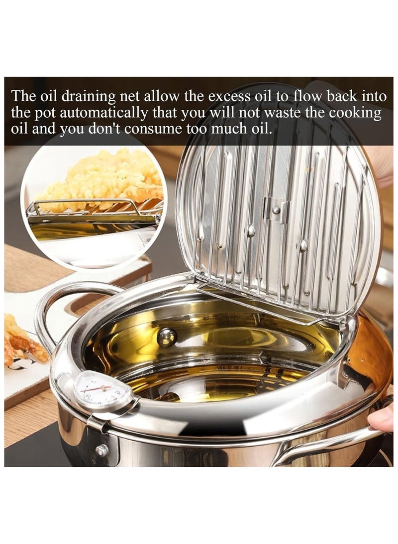 304 Stainless Steel Deep Fryer, Japanese Deep Fryer with Lid and Oil Drain Rack for French Fries, Chicken Wings, Shrimp, 2.2 L - Image 4