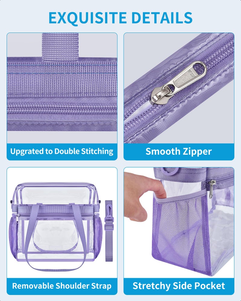 Paxiland Clear Bag for Stadium Events 12x6x12, Large Clear Tote Lunch Bag Stadium Approved with Reinforced Shoulder Straps for Concert Outfits and Festival, Transparent Handbag for Men - Purple - Image 4