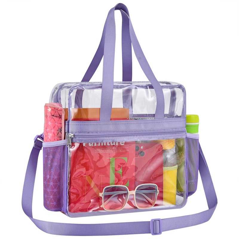 Paxiland Clear Bag for Stadium Events 12x6x12, Large Clear Tote Lunch Bag Stadium Approved with Reinforced Shoulder Straps for Concert Outfits and Festival, Transparent Handbag for Men - Purple - Image 1