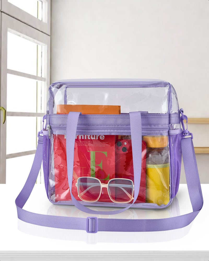 Paxiland Clear Bag for Stadium Events 12x6x12, Large Clear Tote Lunch Bag Stadium Approved with Reinforced Shoulder Straps for Concert Outfits and Festival, Transparent Handbag for Men - Purple - Image 2