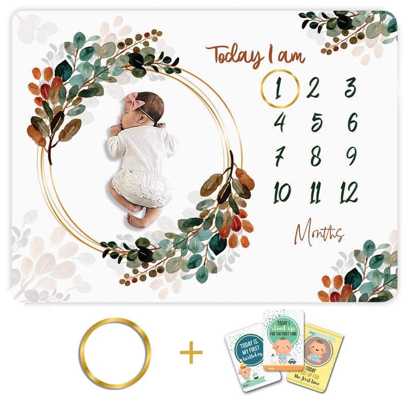 Custom Catch Monthly Milestone Blanket 1 to 12 Months Best for Newborn Boy Girl Multicolor Cotton Skin Friendly Count 1 - Image 1