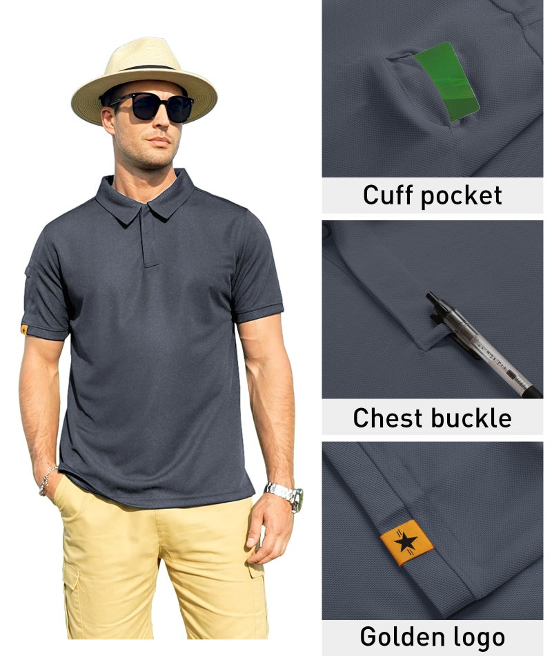 ZITY Mens Polo Shirt Short Sleeve Sports Tactical T-Shirt Athletic Golf Polos Daily Casual Stylish Collared Shirts for Men Grey XX-Large - Image 2