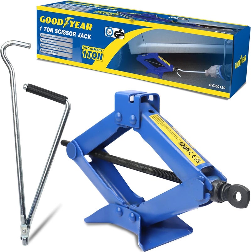GOODYEAR 1 Ton Professional Scissor Jack for Car Van - Speed Wind Crank Handle - Image 1