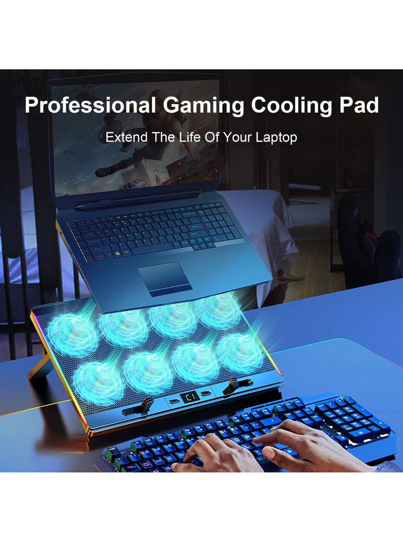 Uwals - Laptop Cooling Pad with 8 Quiet Fans 7 Angles 2 USB Port, Laptop Cooler for 12.1-17.3" Laptop - Image 1
