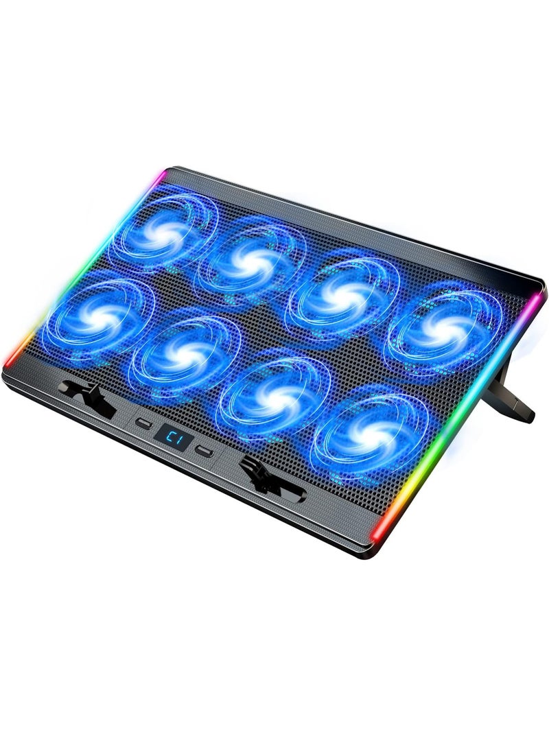 Uwals - Laptop Cooling Pad with 8 Quiet Fans 7 Angles 2 USB Port, Laptop Cooler for 12.1-17.3" Laptop - Image 1