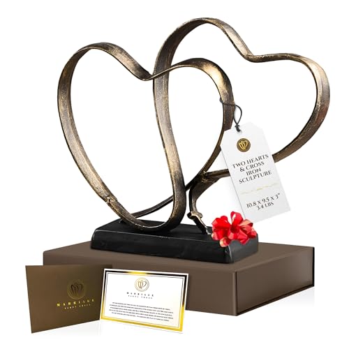 DCAPILLA Wedding Anniversary Couples Gift - Two Hearts and Cross Iron Sculpture, Heart Decoration Gift for Her and Him, 1st to 50th or 60th Anniversary, Includes Present Box and Poem Card - Image 1