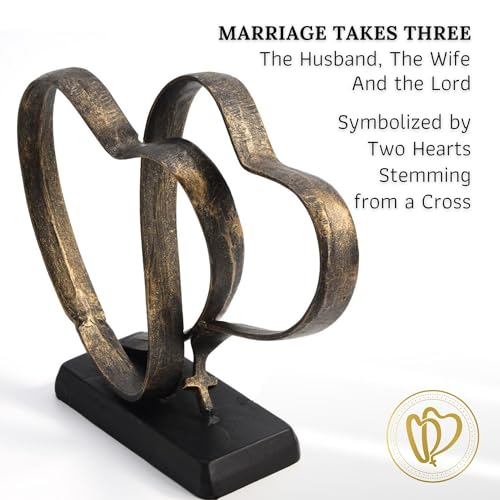 DCAPILLA Wedding Anniversary Couples Gift - Two Hearts and Cross Iron Sculpture, Heart Decoration Gift for Her and Him, 1st to 50th or 60th Anniversary, Includes Present Box and Poem Card - Image 2