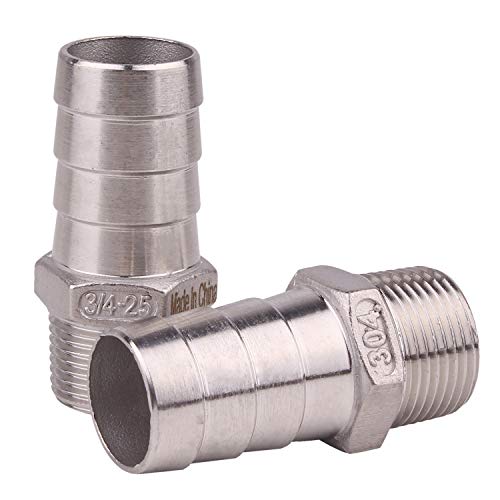DERNORD Stainless Steel 1" Hose Barb x 3/4" NPT Male - Home Brew Pipe Fitting Pack of 2 - Image 1