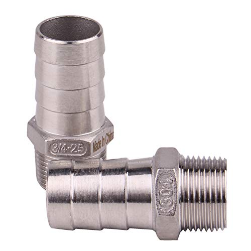 DERNORD Stainless Steel 1" Hose Barb x 3/4" NPT Male - Home Brew Pipe Fitting Pack of 2 - Image 2