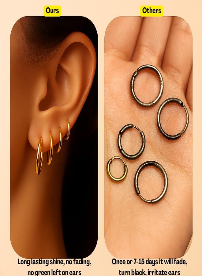 Flavizo 5 Pairs Hoop Earrings for Women, Golden Hoop Earring Set with Sizes 6mm/8mm/10mm/12mm/14mm, Small Hoops Earrings for Women - Image 5