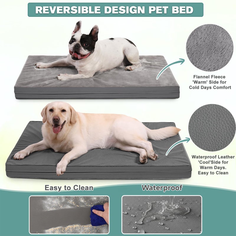 Vonabem Waterproof Small Dog Bed Crate Pad 24 inch, Outdoor Washable Puppy Bed Orthopedic with Removable Cover Reversible, Foam Cat Bed Kennel Pad 23" x17, Durable Anti-Slip Bottom, Gray - Image 2
