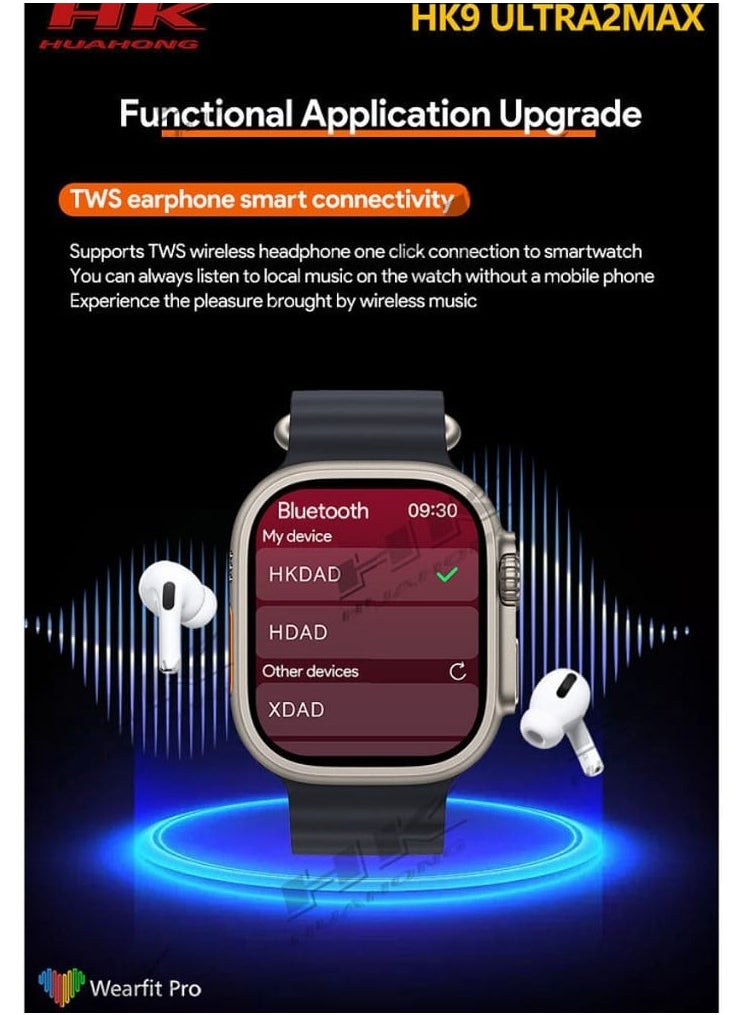 2024 HK9 Ultra 2 MAX AMOLED  Smart Watch OpenAl's New ChatGPT Wearfit GPT 2.0 Application Market Live Photo Preview TWS Wireless Headphones Local Album Wrist Ebook 3D Visual Action With 2 Extra Strap