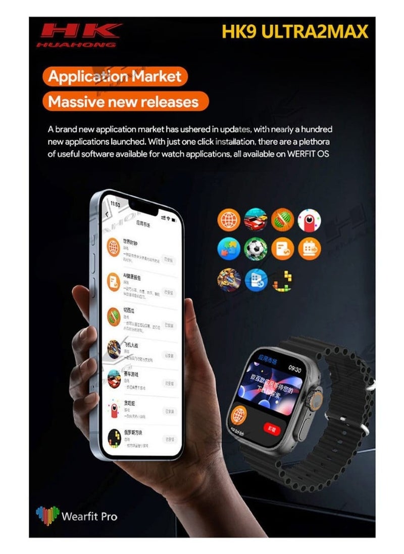 2024 HK9 Ultra 2 MAX AMOLED  Smart Watch OpenAl's New ChatGPT Wearfit GPT 2.0 Application Market Live Photo Preview TWS Wireless Headphones Local Album Wrist Ebook 3D Visual Action With 2 Extra Strap