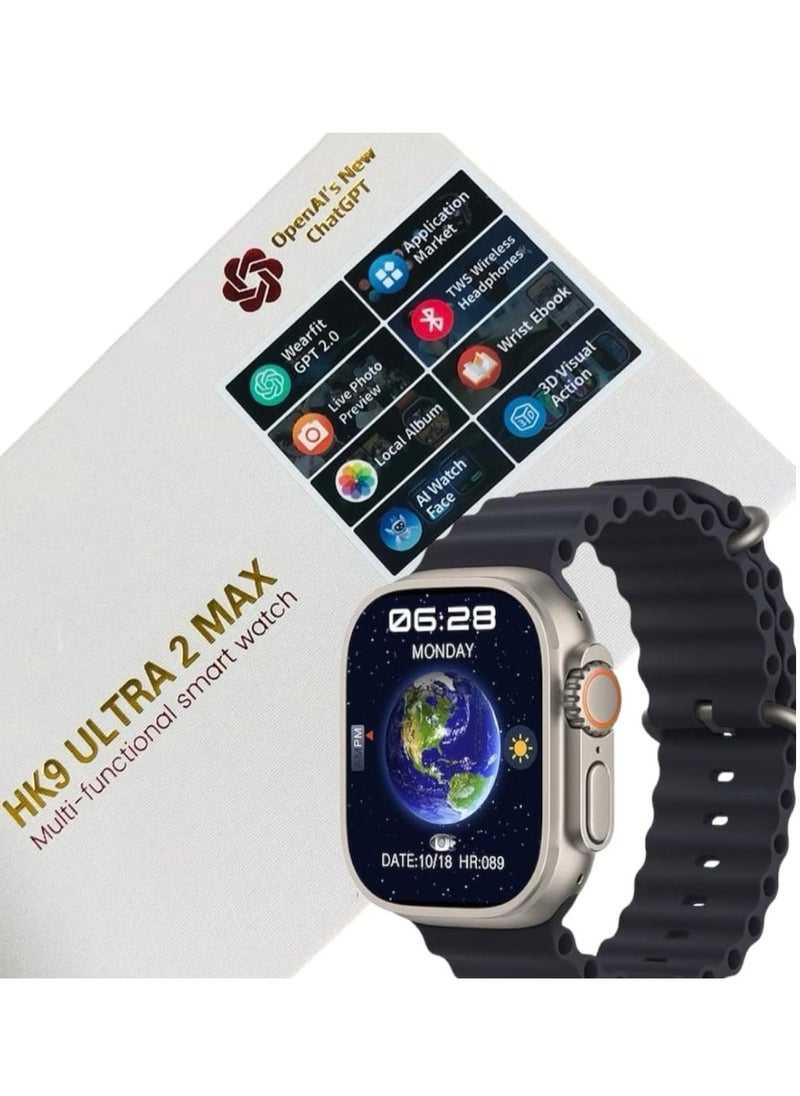 2024 HK9 Ultra 2 MAX AMOLED  Smart Watch OpenAl's New ChatGPT Wearfit GPT 2.0 Application Market Live Photo Preview TWS Wireless Headphones Local Album Wrist Ebook 3D Visual Action With 2 Extra Strap