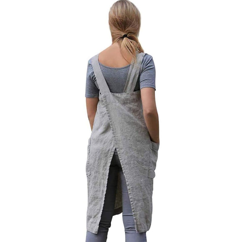 VLZUFE Cotton Linen Apron for women Cross Back Apron Pinafore Dress for Baking Cooking Gardening Work - Image 3