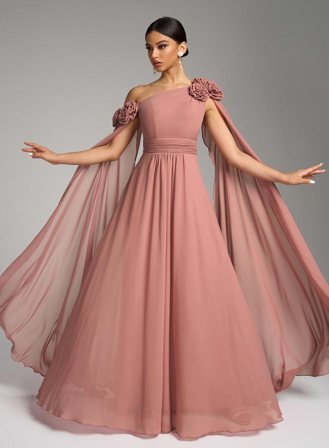 SUPGIR Pink Floral Cape Sleeves Maxi Dress - Image 1