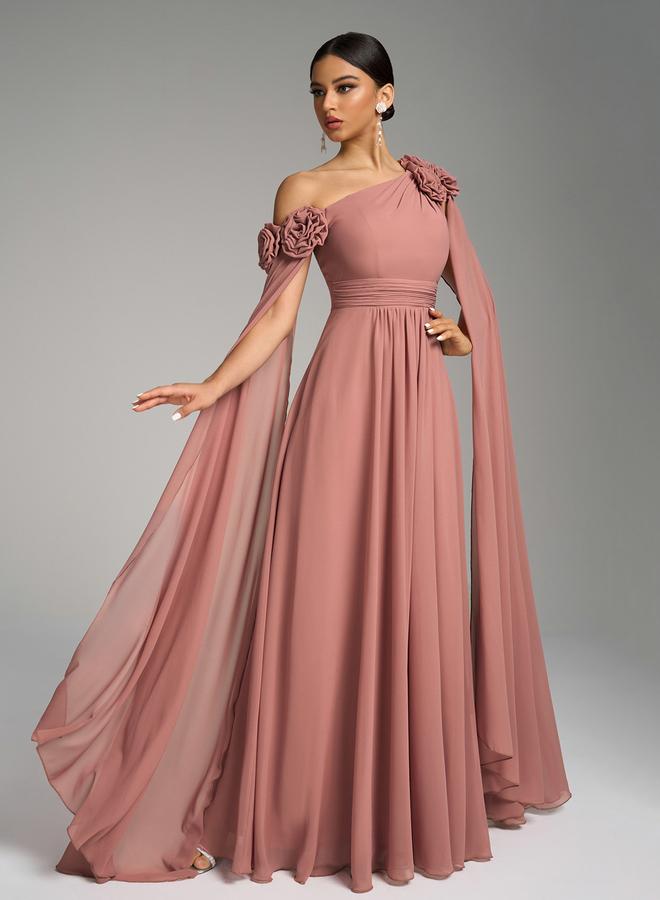 SUPGIR Pink Floral Cape Sleeves Maxi Dress - Image 5