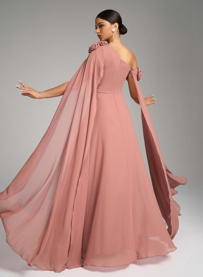 SUPGIR Pink Floral Cape Sleeves Maxi Dress - Image 3