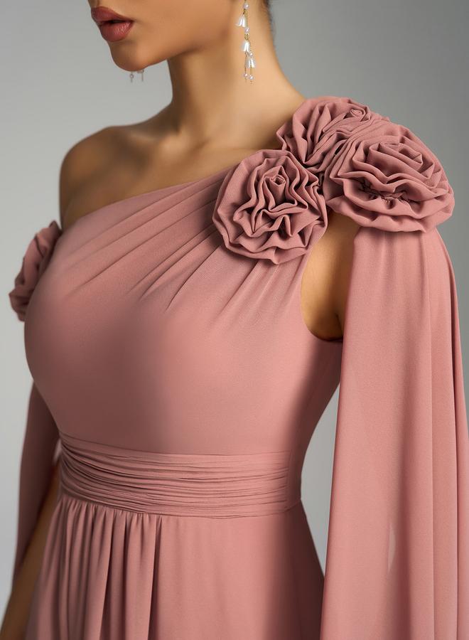 SUPGIR Pink Floral Cape Sleeves Maxi Dress - Image 4
