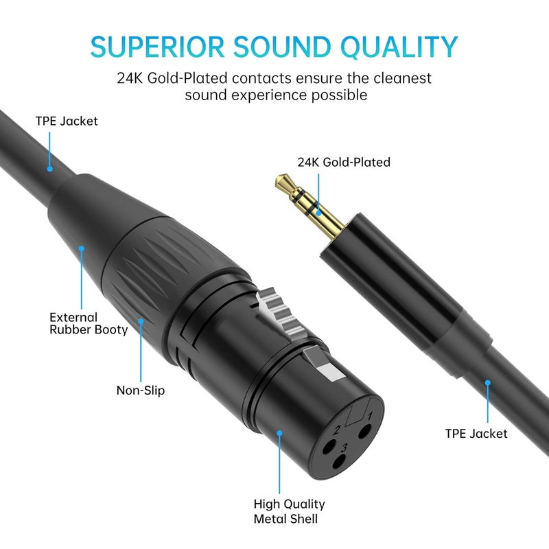 Yinker Global upgraded economical craftsmanship 3.5mm to XLR Female Microphone Cable, 5ft 1/8 Inch TRS to XLR Female 3 Pin Microphone Cable Mic Cord Balanced Stereo Fine polished finish - Image 4