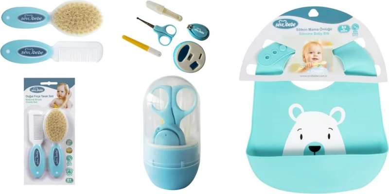 Sevi Bebe Natural Brush Comb + Silicone Apron + Nail Care Set