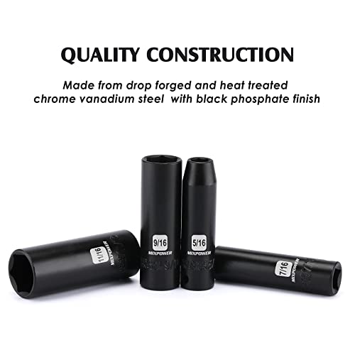 MIXPOWER 12 Pieces 3/8-Inch Drive Deep Impact Socket Set, 5/16 to 1 inch, CR-V, SAE, 6 Point, Deep, 12 Pieces 3/8" Dr. Socket - Image 4