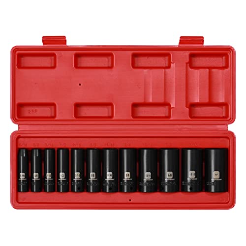 MIXPOWER 12 Pieces 3/8-Inch Drive Deep Impact Socket Set, 5/16 to 1 inch, CR-V, SAE, 6 Point, Deep, 12 Pieces 3/8" Dr. Socket - Image 2