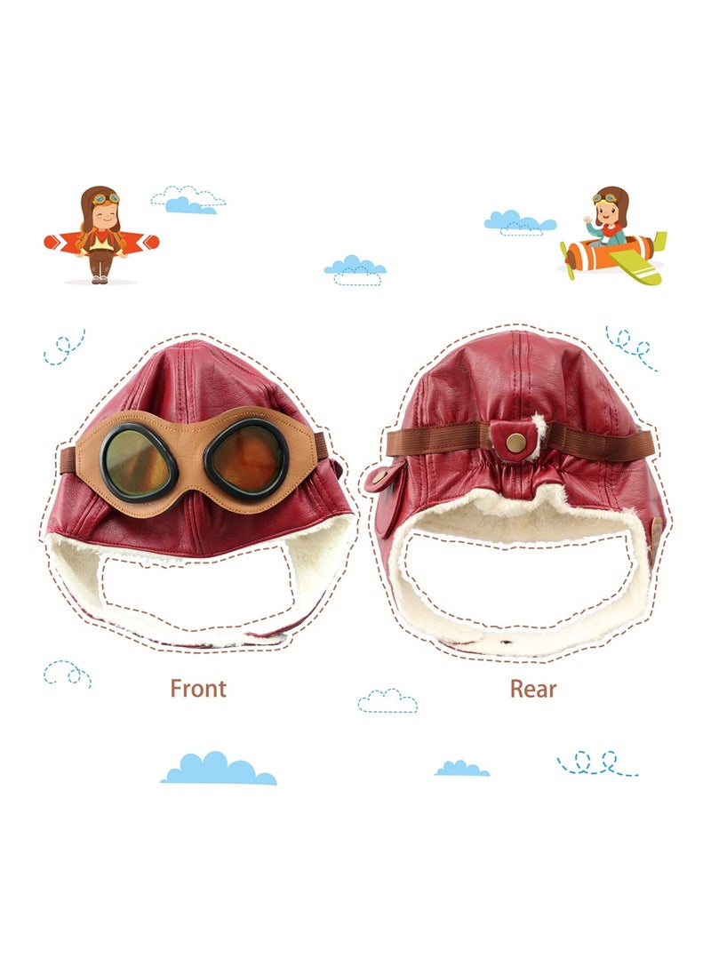 SYOSI - Children Pilot Aviator Hat with Goggles, Warm Baby Kid Winter Earflap Pilot Cap Aviator Hat, Beanie Flight Helmet with Earmuffs  for Baby Toddler Kids - Image 1