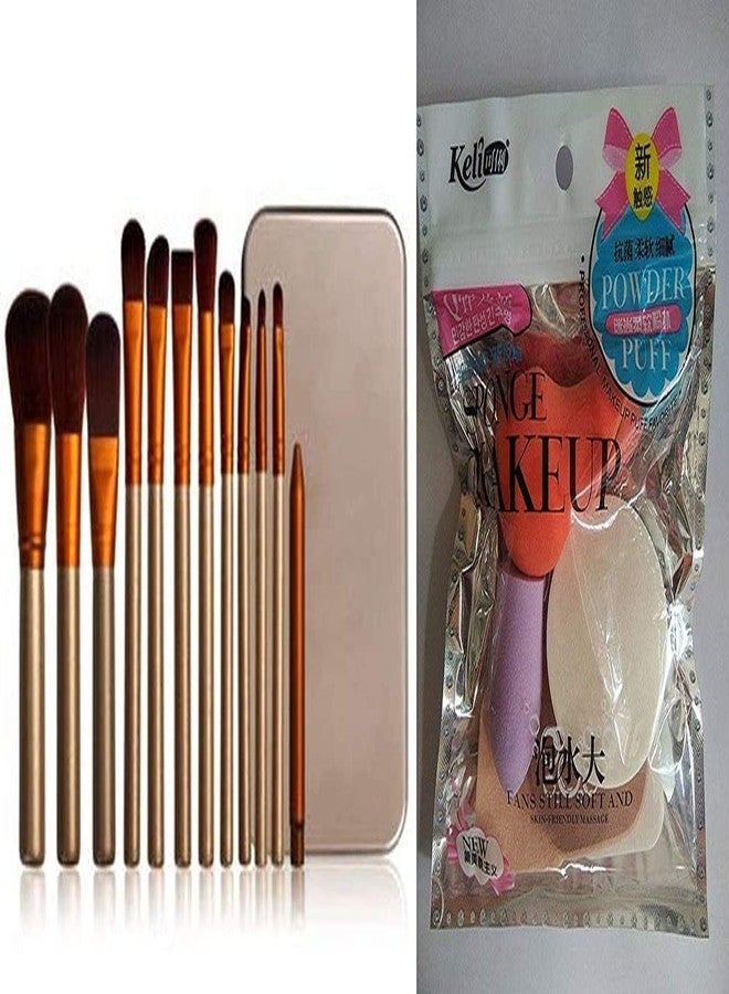 Women's & Girl's Makeup Brushes - Colour : Silver - Set of 12 - with One Multicolour Beauty Blender Pack - Image 1